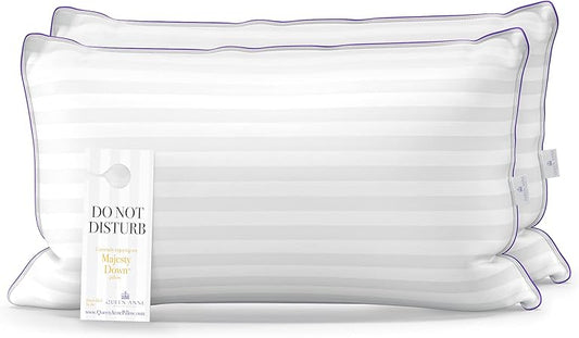 Queen Anne Luxury Hotel Pillows - Two Pack (2) - Majesty Down - Synthetic Down Alternative - Allergy Free Hypoallergenic Bed Pillows - Made in USA (King Medium)